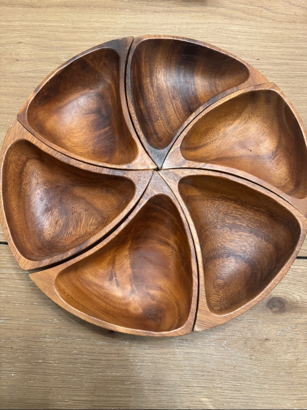 6-piece Acacia wood appetizer party snack relish vegetable bowl set